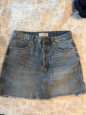 Free People Light Blue Denim Mini Skirt with Frayed Hem